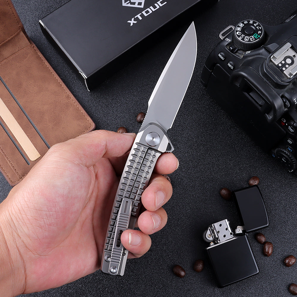 XTOUC M390 Blade Folding Pocket Knife Titanium Handle Outdoor Camping